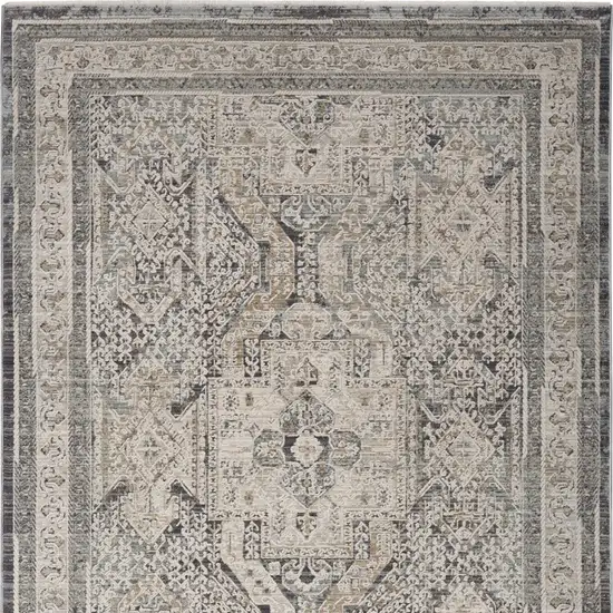 Ivory And Charcoal Medallion Distressed Area Rug With Fringe Photo 5