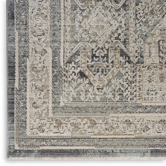 Ivory And Charcoal Medallion Distressed Area Rug With Fringe Photo 2