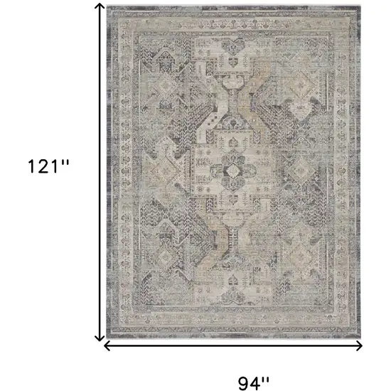 Ivory And Charcoal Medallion Distressed Area Rug With Fringe Photo 3