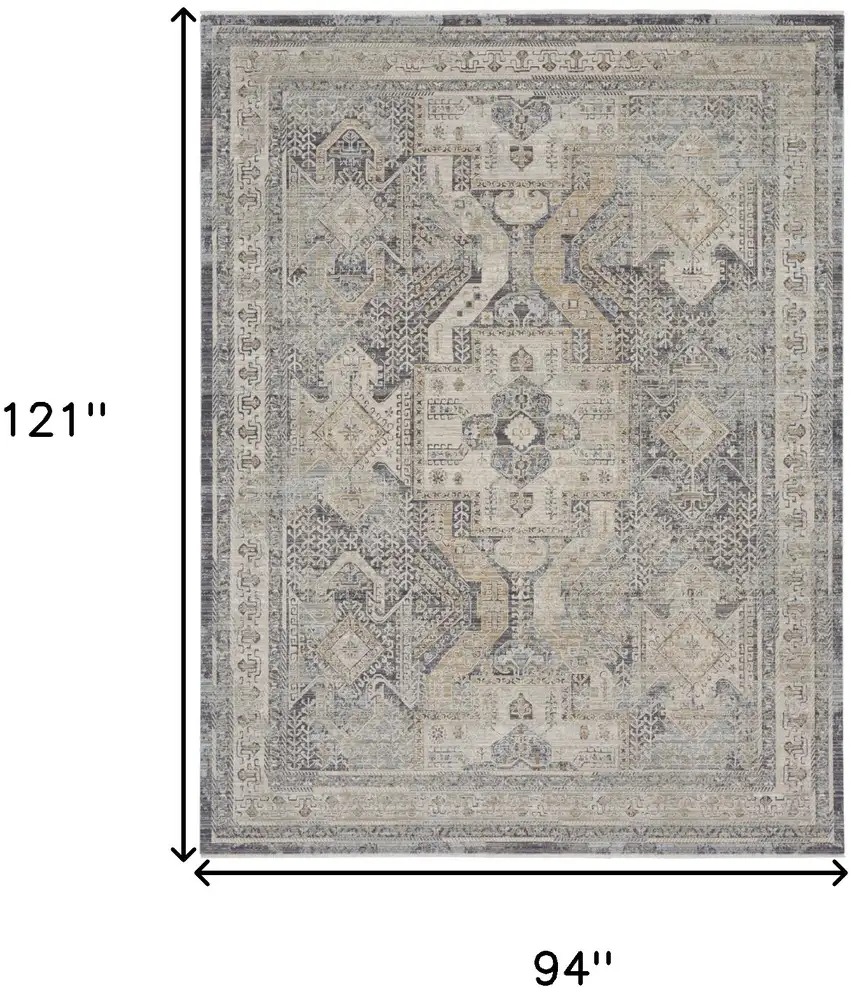Ivory And Charcoal Medallion Distressed Area Rug With Fringe Photo 3