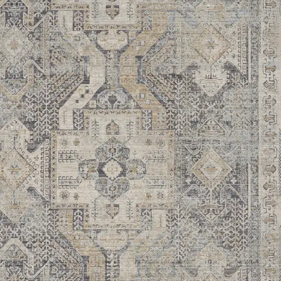 Ivory And Charcoal Medallion Distressed Area Rug With Fringe Photo 5