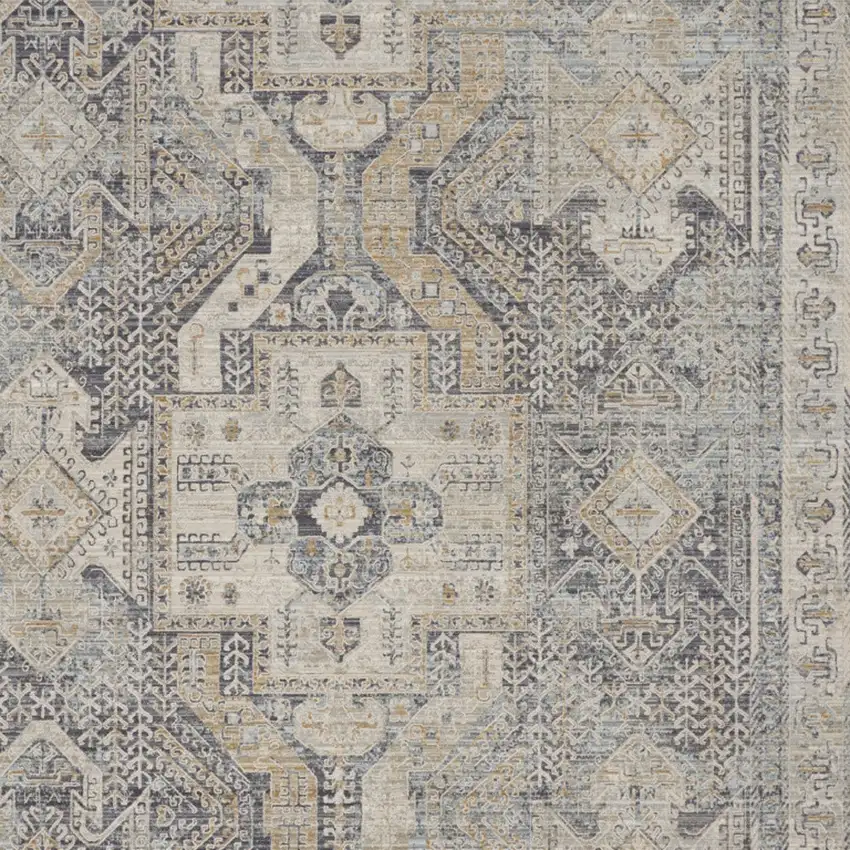 Ivory And Charcoal Medallion Distressed Area Rug With Fringe Photo 5