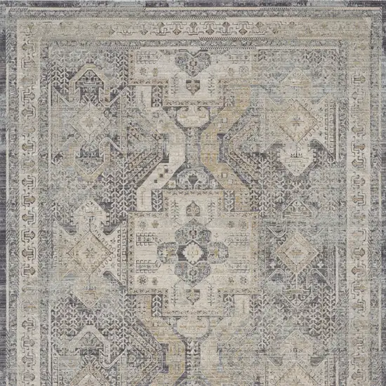 Ivory And Charcoal Medallion Distressed Area Rug With Fringe Photo 6