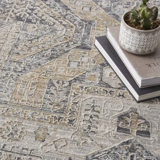 Ivory And Charcoal Medallion Distressed Area Rug With Fringe Photo 8