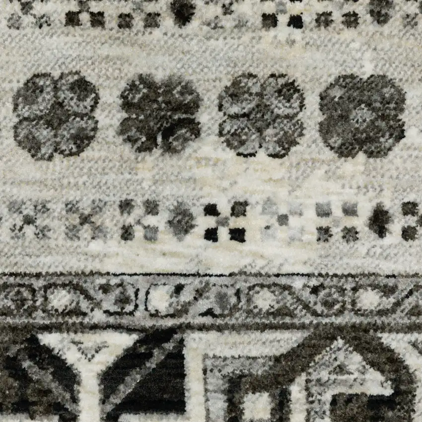 Ivory And Charcoal Oriental Area Rug With Fringe Photo 9