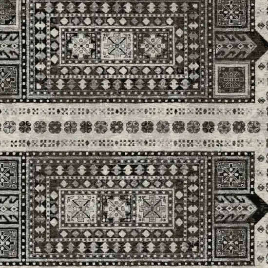 Ivory And Charcoal Oriental Area Rug With Fringe Photo 7