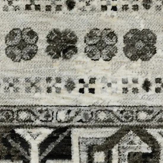 Ivory And Charcoal Oriental Area Rug With Fringe Photo 9