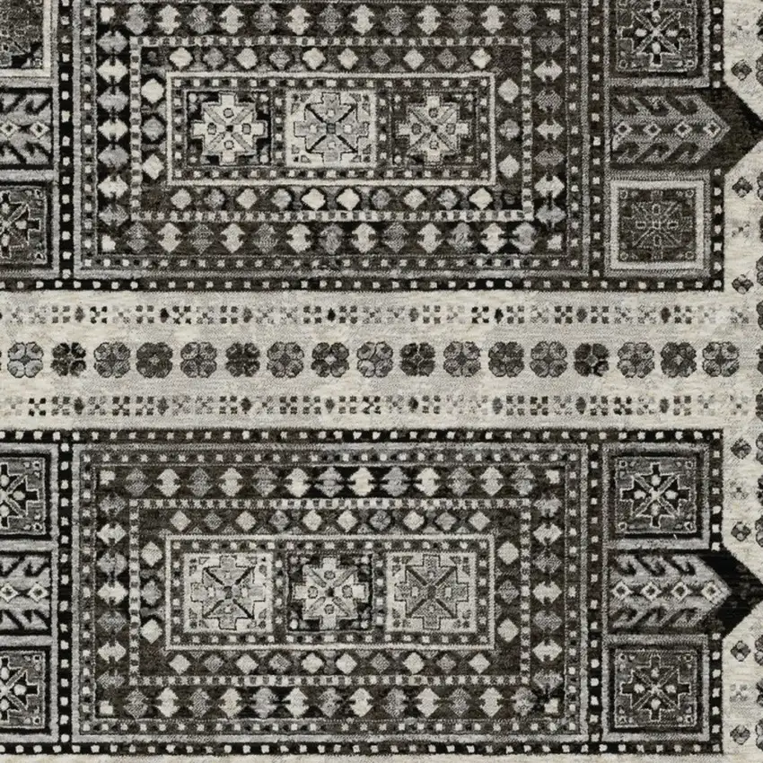 Ivory And Charcoal Oriental Area Rug With Fringe Photo 8