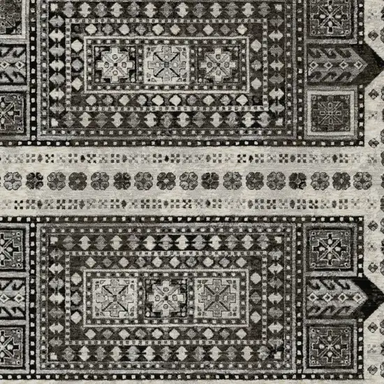 Ivory And Charcoal Oriental Area Rug With Fringe Photo 8