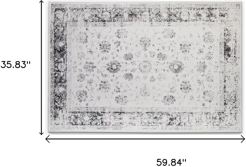 Ivory And Charcoal Oriental Distressed Washable Area Rug Photo 7