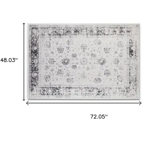 Ivory And Charcoal Oriental Distressed Washable Area Rug Photo 4