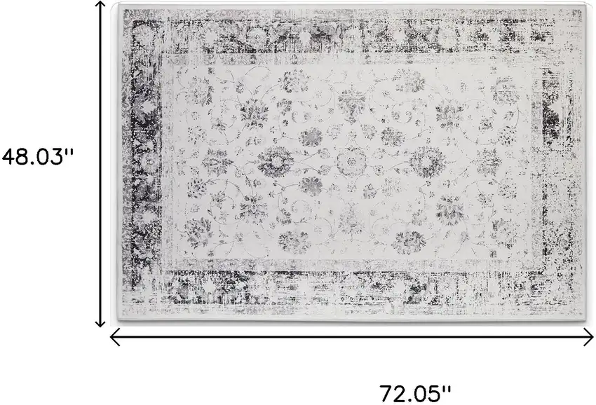 Ivory And Charcoal Oriental Distressed Washable Area Rug Photo 4