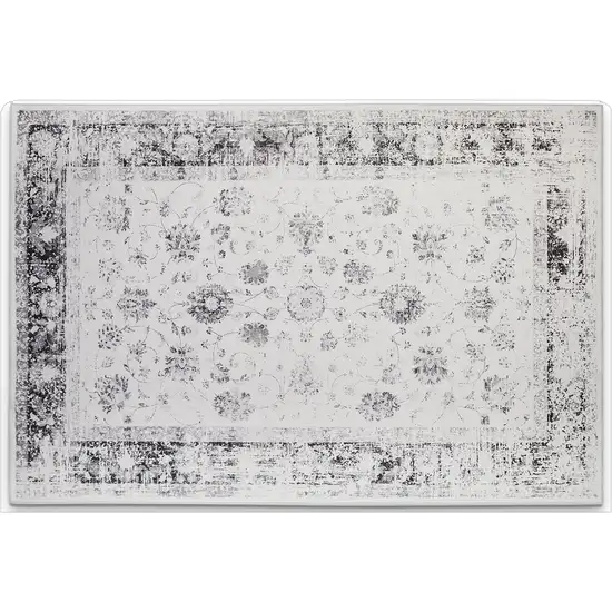 Ivory And Charcoal Oriental Distressed Washable Area Rug Photo 2