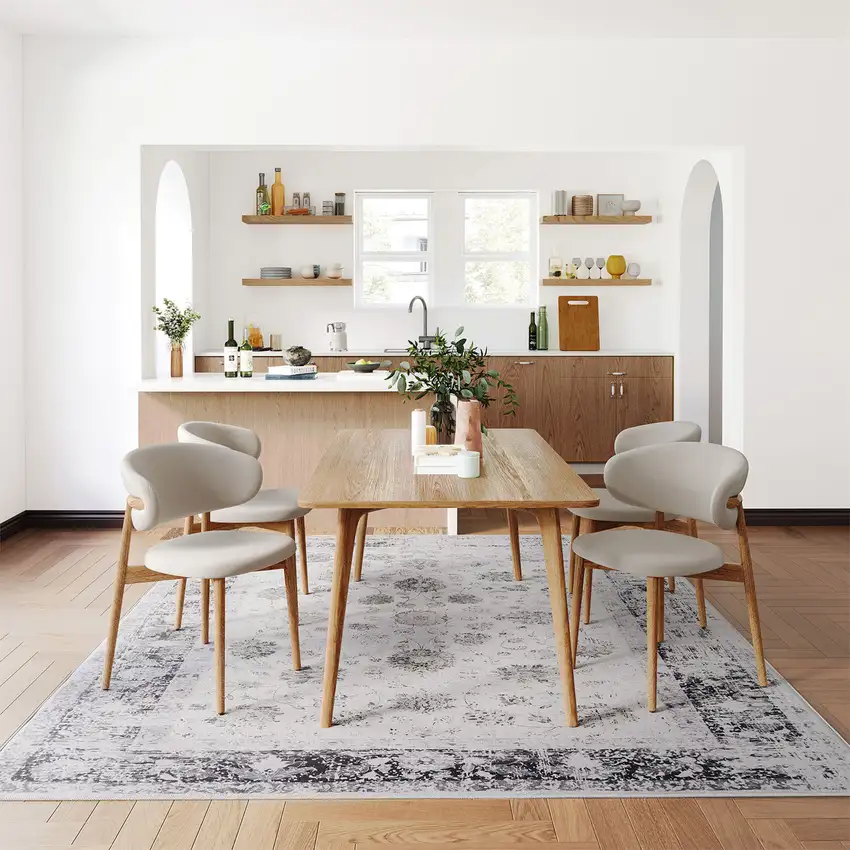 Ivory And Charcoal Oriental Distressed Washable Area Rug Photo 5