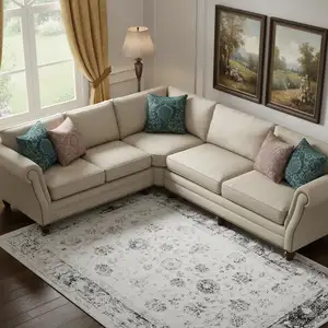 Photo of Ivory And Charcoal Oriental Distressed Washable Area Rug