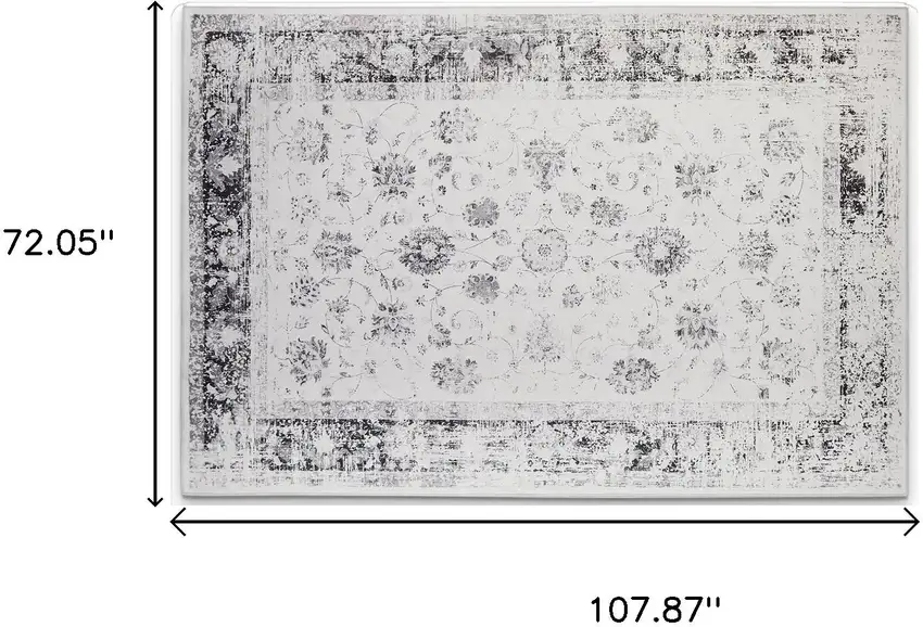 Ivory And Charcoal Oriental Distressed Washable Area Rug Photo 7