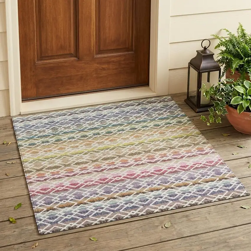 Ivory And Chocolate Striped Washable Indoor Outdoor Area Rug Photo 1