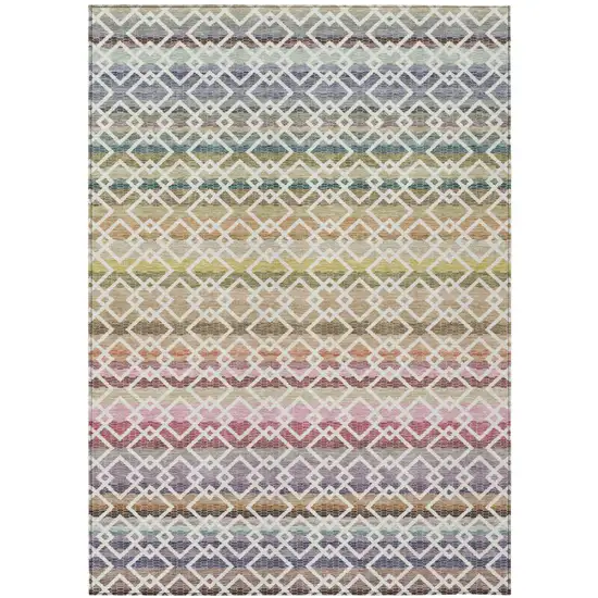 Ivory And Chocolate Striped Washable Indoor Outdoor Area Rug Photo 2