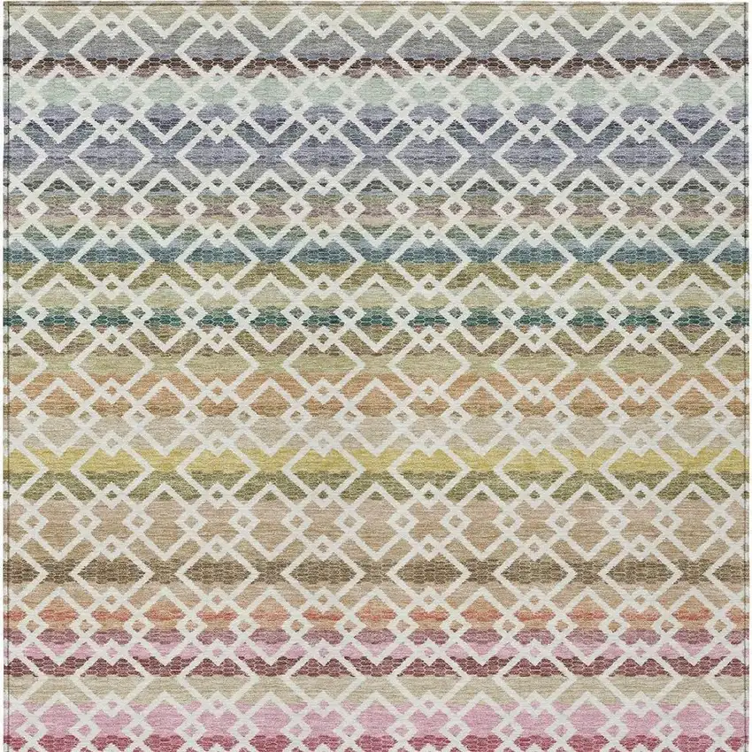 Ivory And Chocolate Striped Washable Indoor Outdoor Area Rug Photo 4