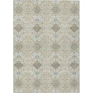 Photo of Ivory And Copper Geometric Washable Indoor Outdoor Area Rug