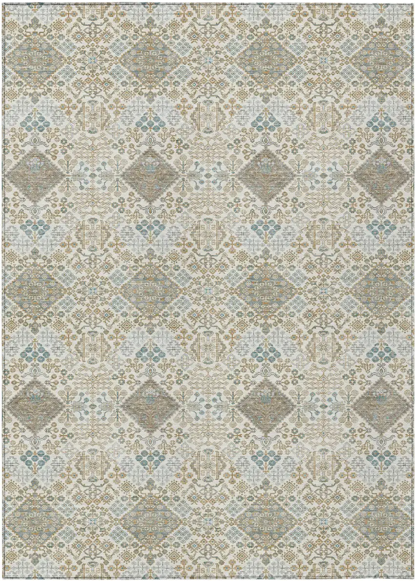 Ivory And Copper Geometric Washable Indoor Outdoor Area Rug Photo 1