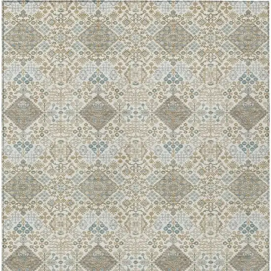 Ivory And Copper Geometric Washable Indoor Outdoor Area Rug Photo 3