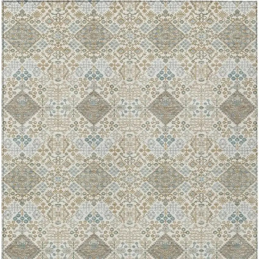 Ivory And Copper Geometric Washable Indoor Outdoor Area Rug Photo 3