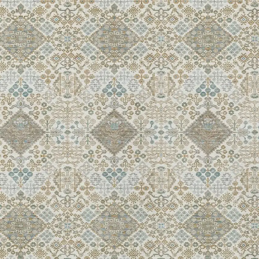 Ivory And Copper Geometric Washable Indoor Outdoor Area Rug Photo 2