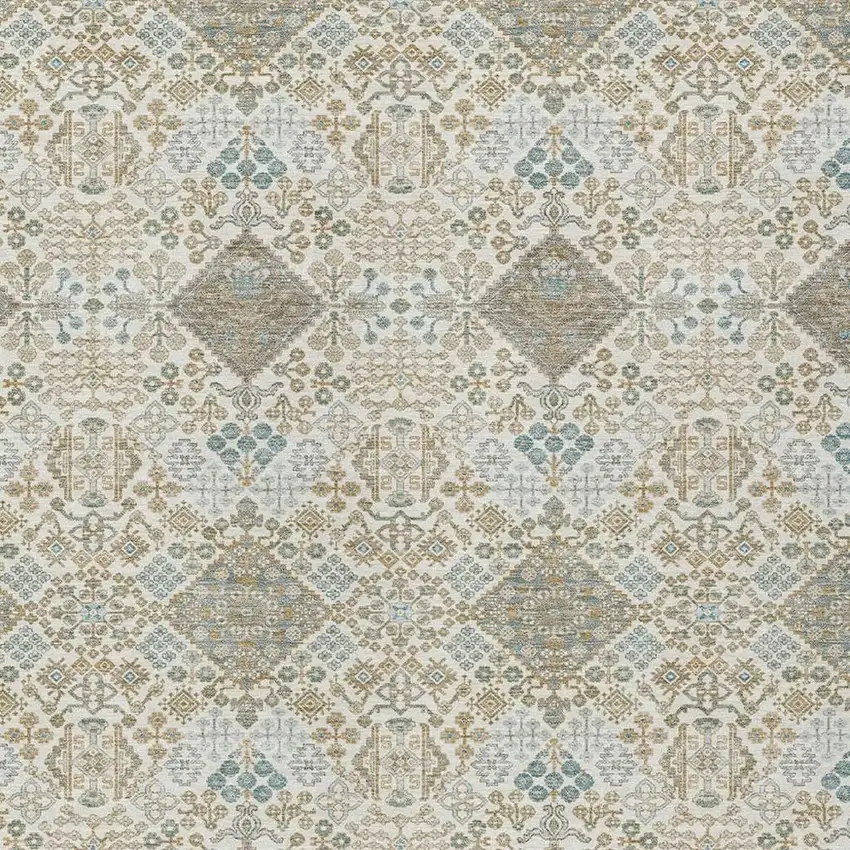 Ivory And Copper Geometric Washable Indoor Outdoor Area Rug Photo 2