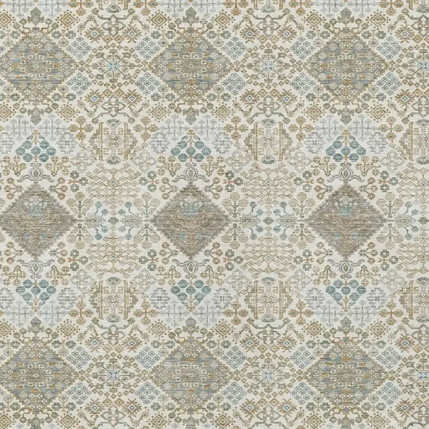 Ivory And Copper Geometric Washable Indoor Outdoor Area Rug Photo 2