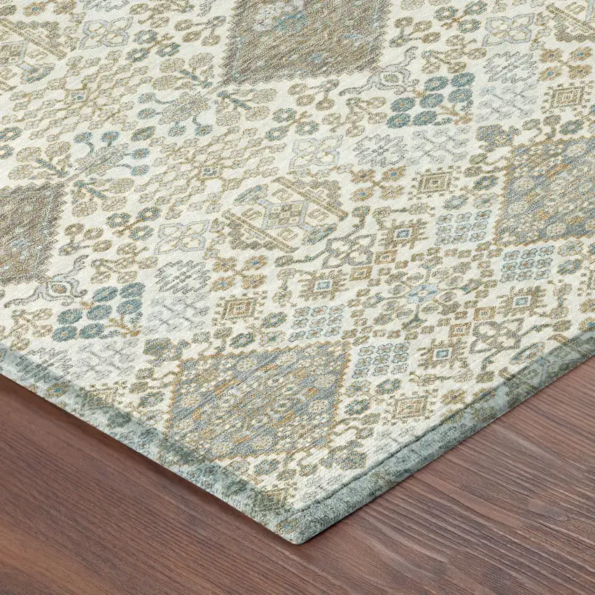 Ivory And Copper Geometric Washable Indoor Outdoor Area Rug Photo 8