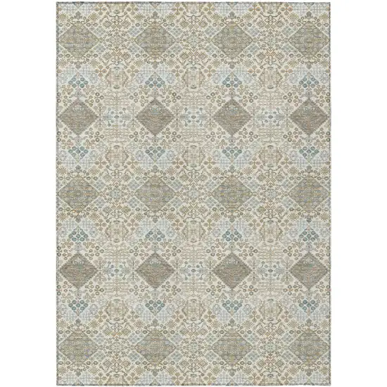 Ivory And Copper Geometric Washable Indoor Outdoor Area Rug Photo 1