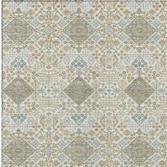 Ivory And Copper Geometric Washable Indoor Outdoor Area Rug Photo 2