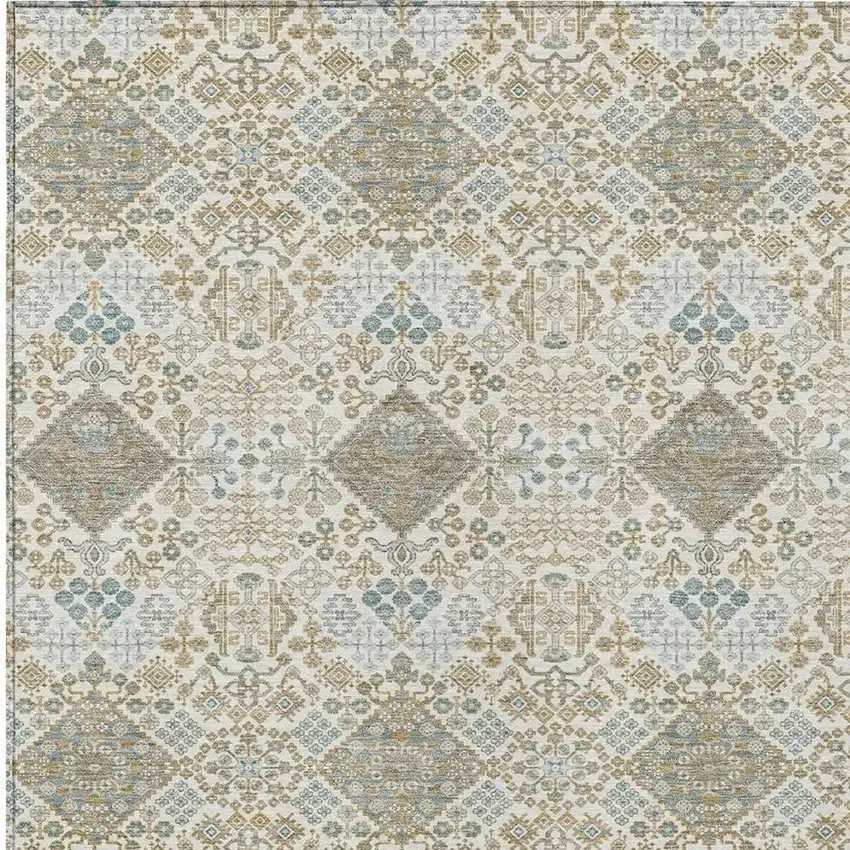 Ivory And Copper Geometric Washable Indoor Outdoor Area Rug Photo 2