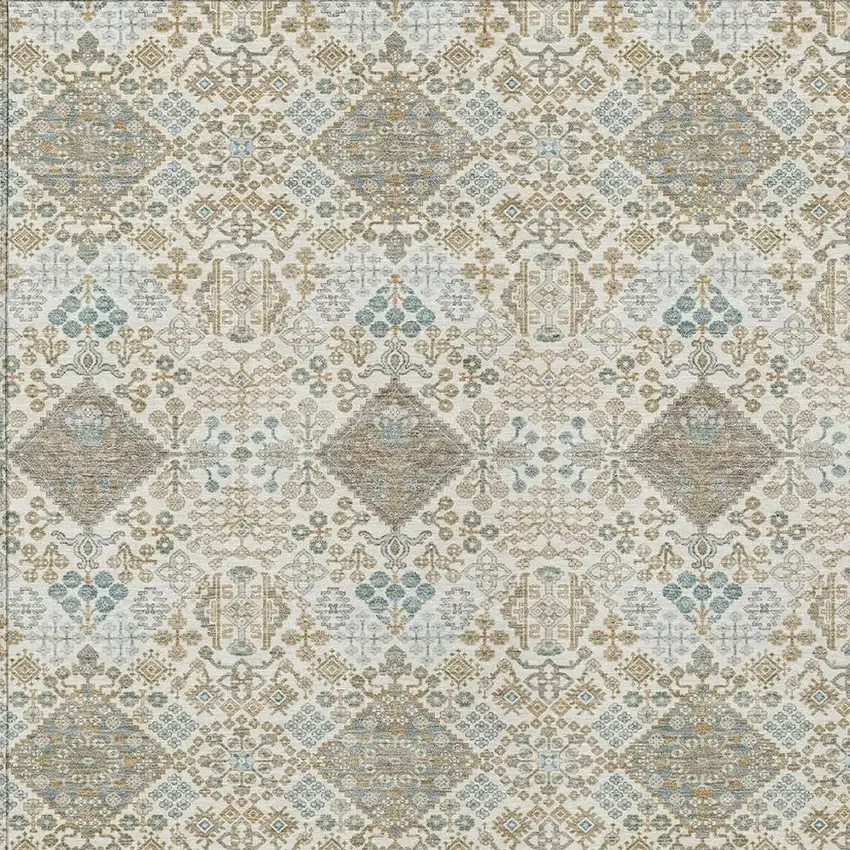 Ivory And Copper Geometric Washable Indoor Outdoor Area Rug Photo 2