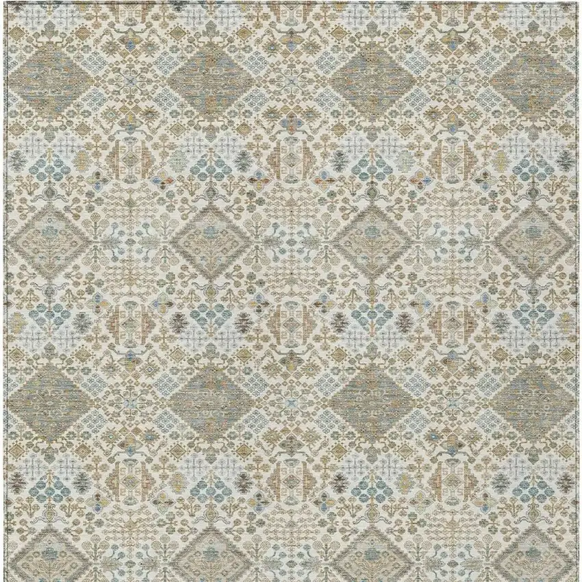 Ivory And Copper Geometric Washable Indoor Outdoor Area Rug Photo 3