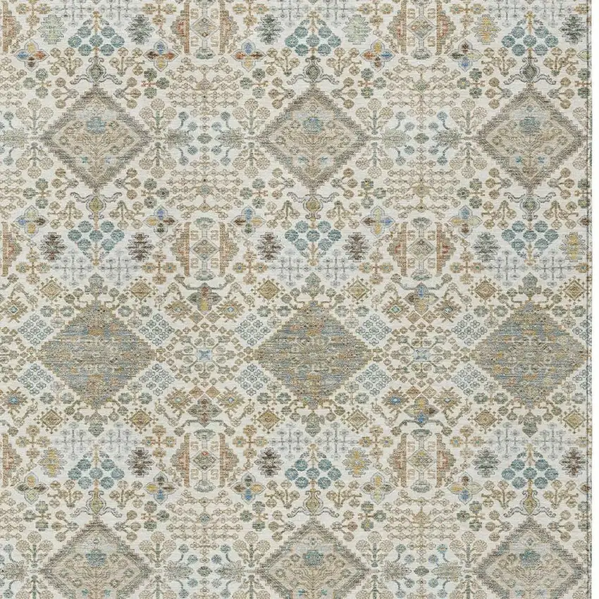 Ivory And Copper Geometric Washable Indoor Outdoor Area Rug Photo 2