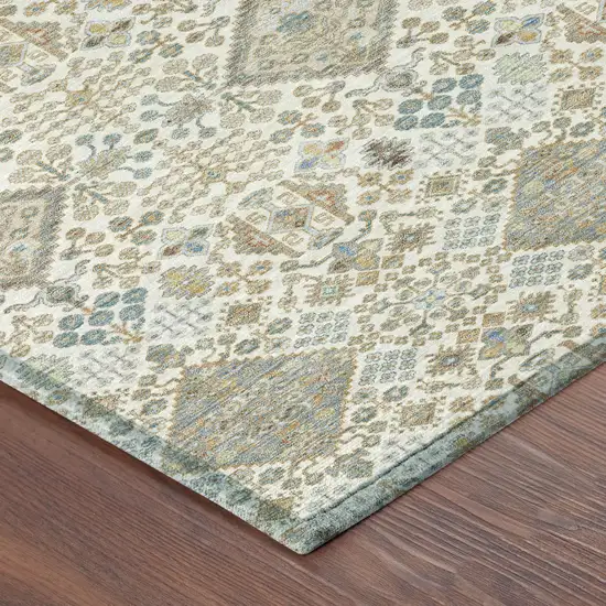 Ivory And Copper Geometric Washable Indoor Outdoor Area Rug Photo 8