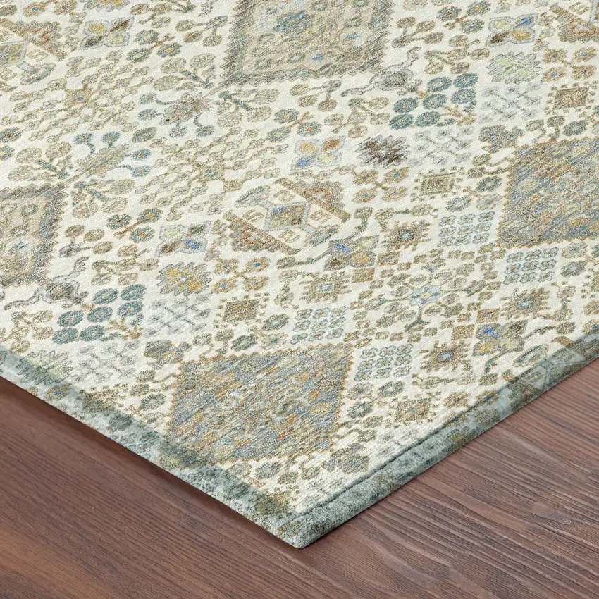 Ivory And Copper Geometric Washable Indoor Outdoor Area Rug Photo 8