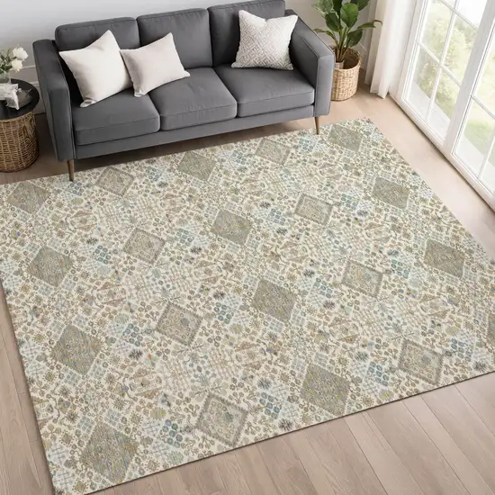 Ivory And Copper Geometric Washable Indoor Outdoor Area Rug Photo 6