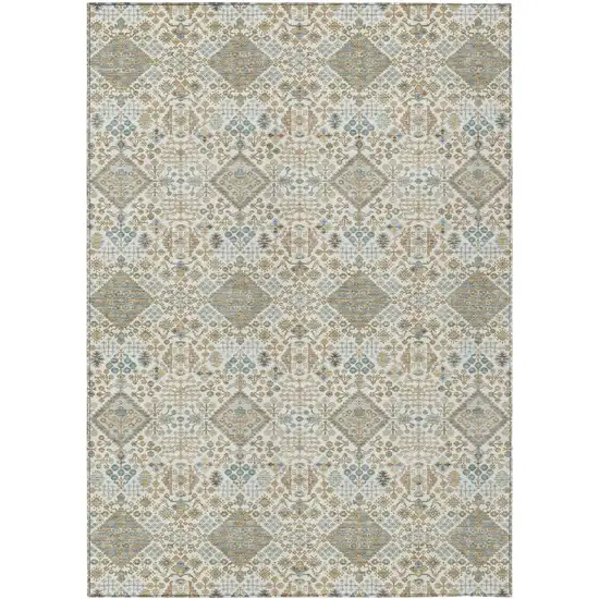 Ivory And Copper Geometric Washable Indoor Outdoor Area Rug Photo 1