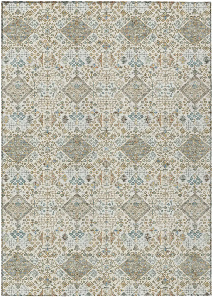 Ivory And Copper Geometric Washable Indoor Outdoor Area Rug Photo 1