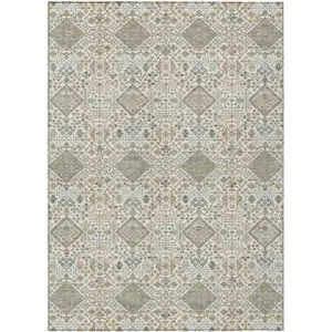 Photo of Ivory And Copper Geometric Washable Indoor Outdoor Area Rug