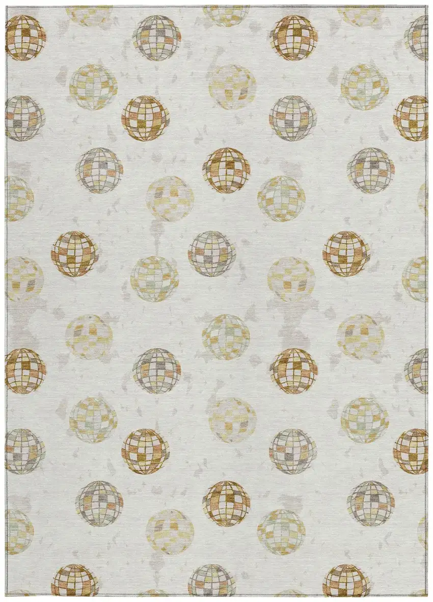 Ivory And Copper Geometric Washable Indoor Outdoor Area Rug Photo 4