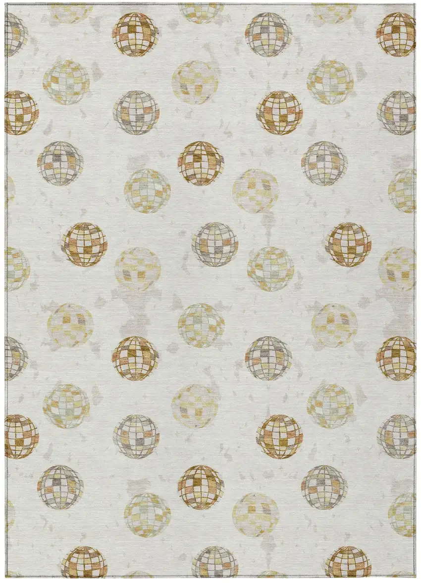 Ivory And Copper Geometric Washable Indoor Outdoor Area Rug Photo 2