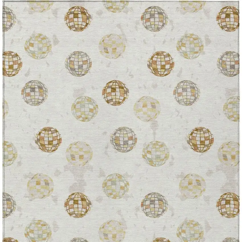 Ivory And Copper Geometric Washable Indoor Outdoor Area Rug Photo 6
