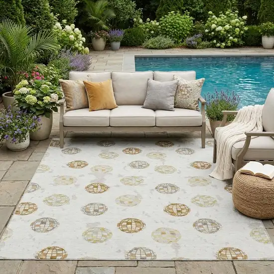 Ivory And Copper Geometric Washable Indoor Outdoor Area Rug Photo 1