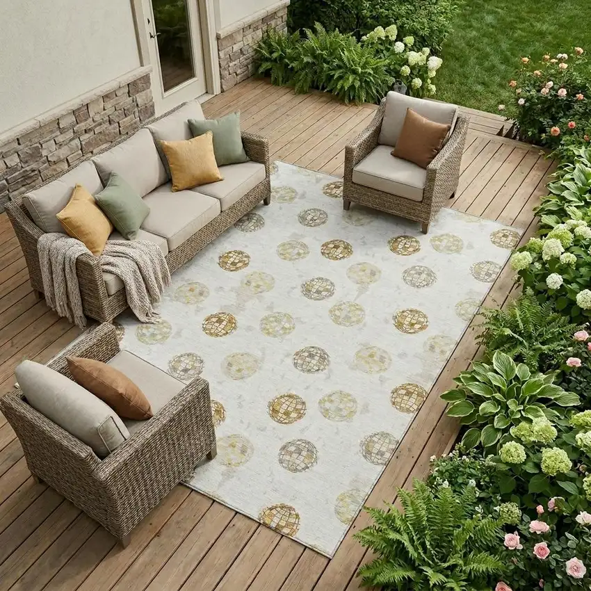 Ivory And Copper Geometric Washable Indoor Outdoor Area Rug Photo 1