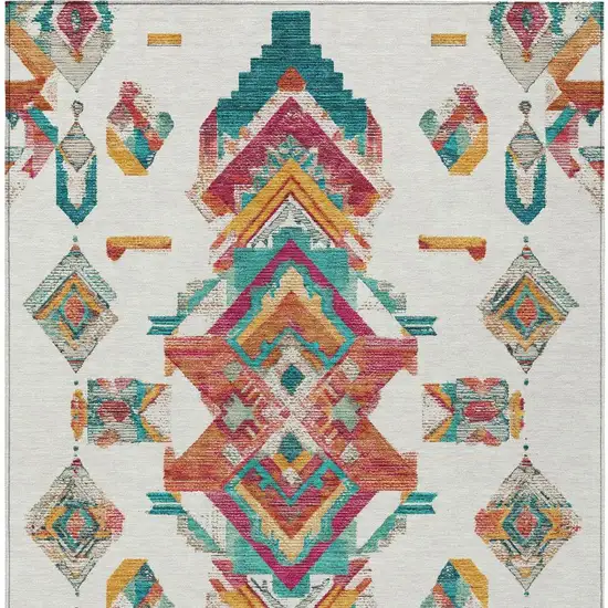 Ivory And Coral Tribal Washable Indoor Outdoor Area Rug Photo 4