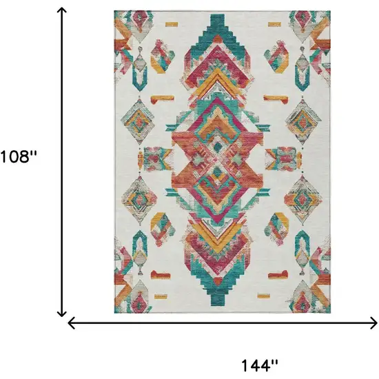 Ivory And Coral Tribal Washable Indoor Outdoor Area Rug Photo 9